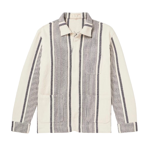 Men's SMR Days Striped Cotton Jacket Size M Beige with navy stripes