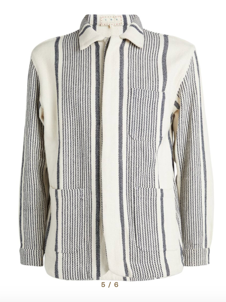 Men's SMR Days Striped Cotton Jacket Size M Beige with navy stripes