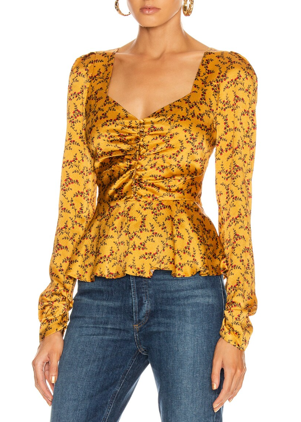 Jonathan Simkhai Hammered Twist Front Top Size M mustard red black silk/elastane/polyester