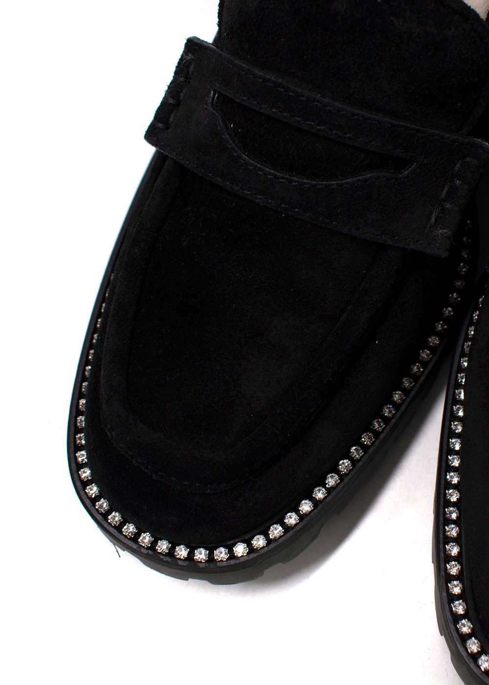 Preowned Jimmy Choo Black Suede Deanna 30 Crystal Trimmed Loafers Size 385