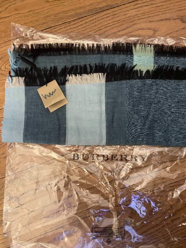 Burberry Slate Blue Wool  Silk Scarf