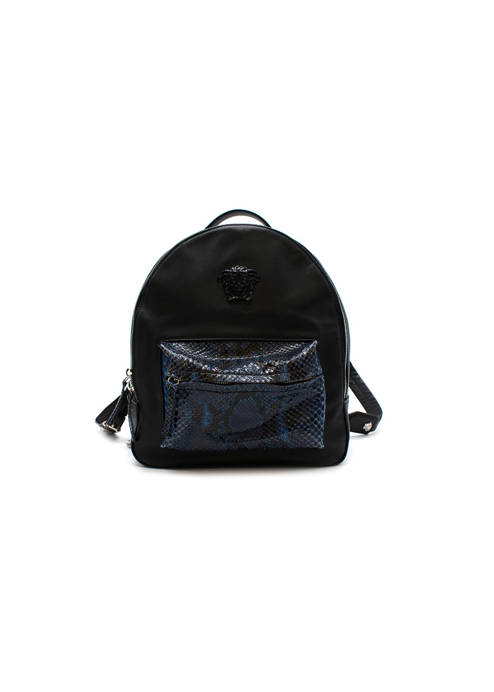 Versace black leather  blue python Medusa backpack