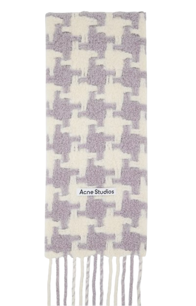 Acne Studios Lilac and Cream Houndstooth Scarf Lilac and white houndstooth pattern alpaca wool