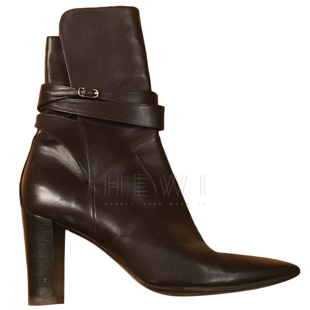 Preowned Hermes Black Wrap Ankle Boots Size 40 Tan/Brown leather