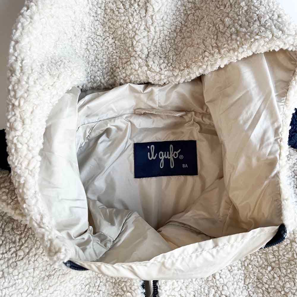 Boys Preowned Il Gufo 6-8 Years Cream Shearling Hooded Sweatshirt Size 8 Years Cream/Grey/Navy polyester