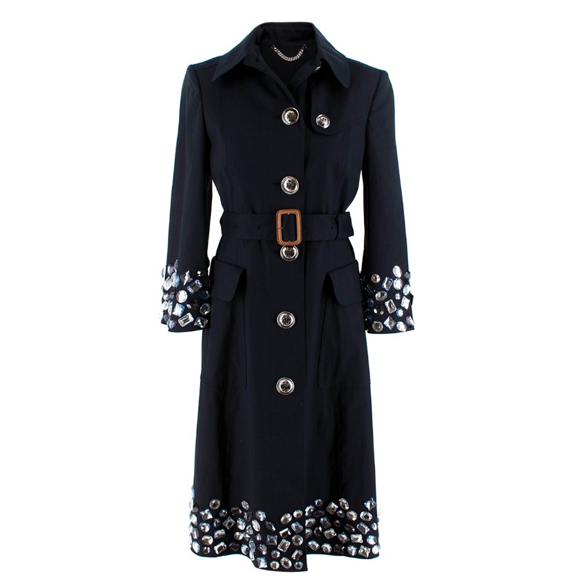 Preowned Burberry Navy Trench Coat with beaded details Size S Blue cotton