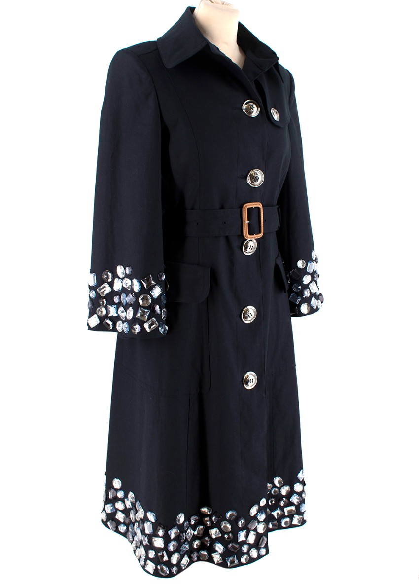 Preowned Burberry Navy Trench Coat with beaded details Size S Blue cotton