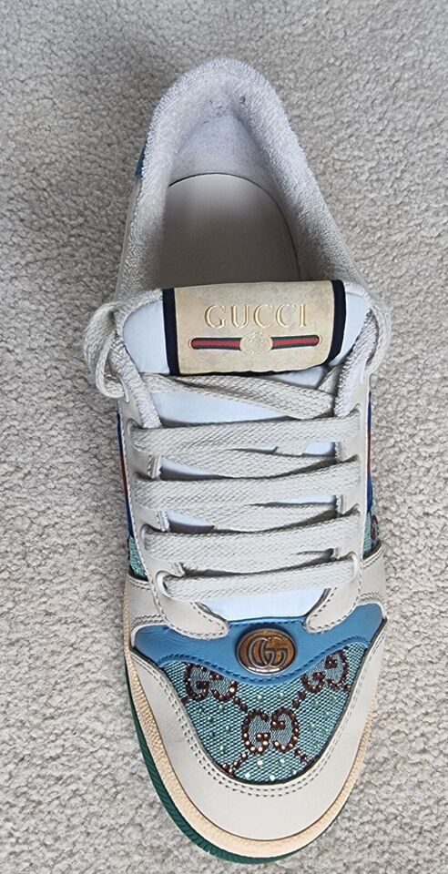 Preowned Gucci Blue Crystal Embellished Screener Trainers Size 37 blue/brown/beige/green canvas/leather