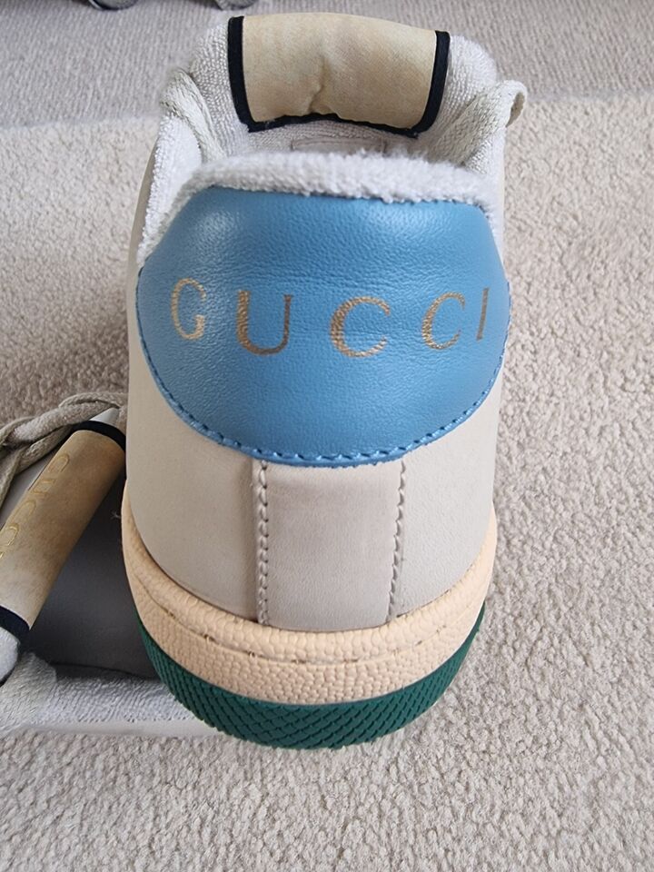 Preowned Gucci Blue Crystal Embellished Screener Trainers Size 37 blue/brown/beige/green canvas/leather