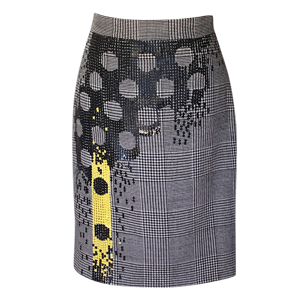 Preowned Versace Collection Sequin Houndstooth Skirt Size S Black wool