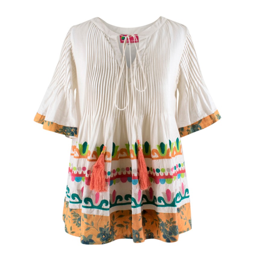 Hemant and Nandita embroidered cotton and silk-blend top Size XS White