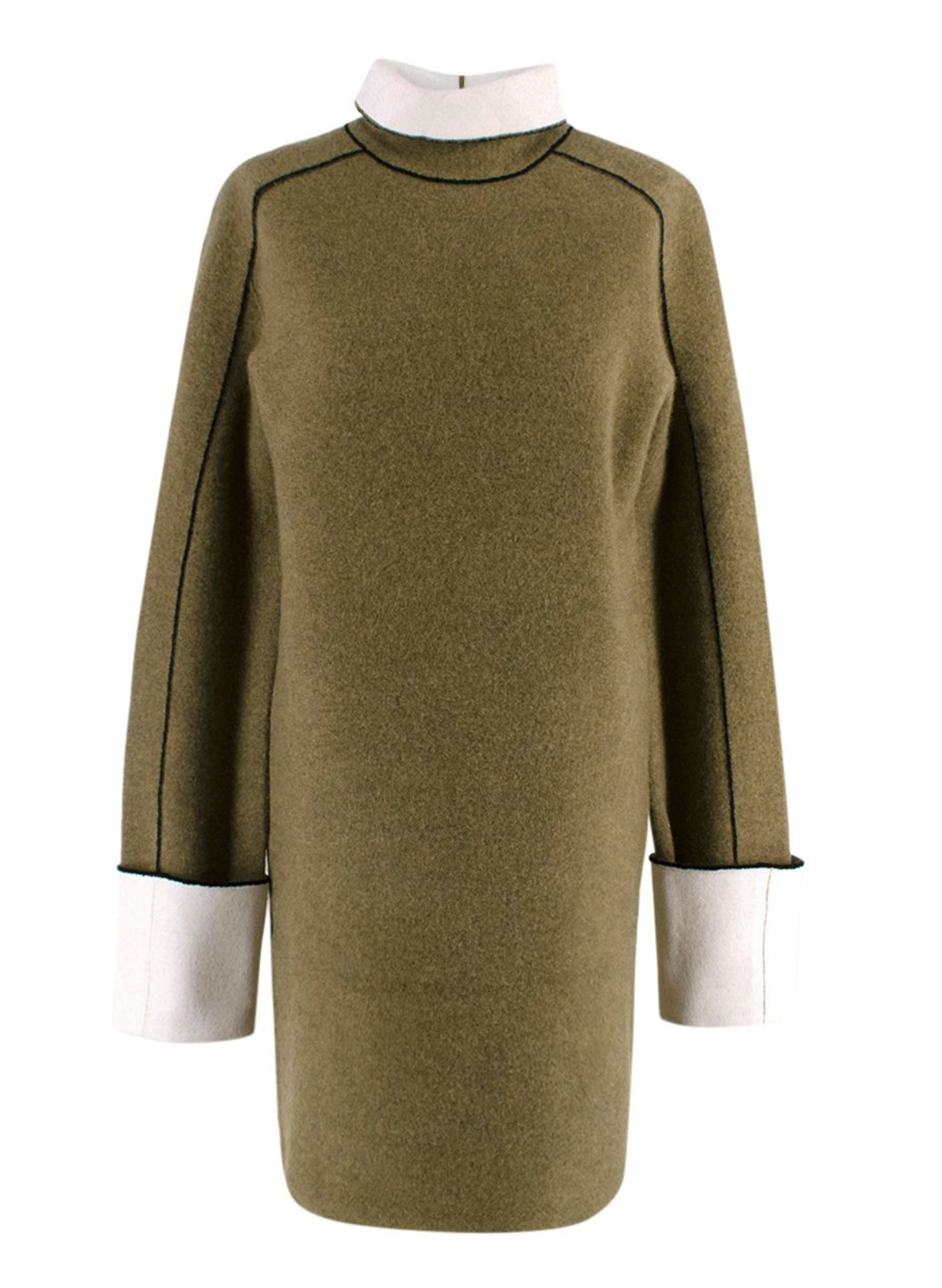 Celine by Phoebe Philo Khaki  Cream Wool  Cashmere Blend Dress Size S green viscose/laine/polyester