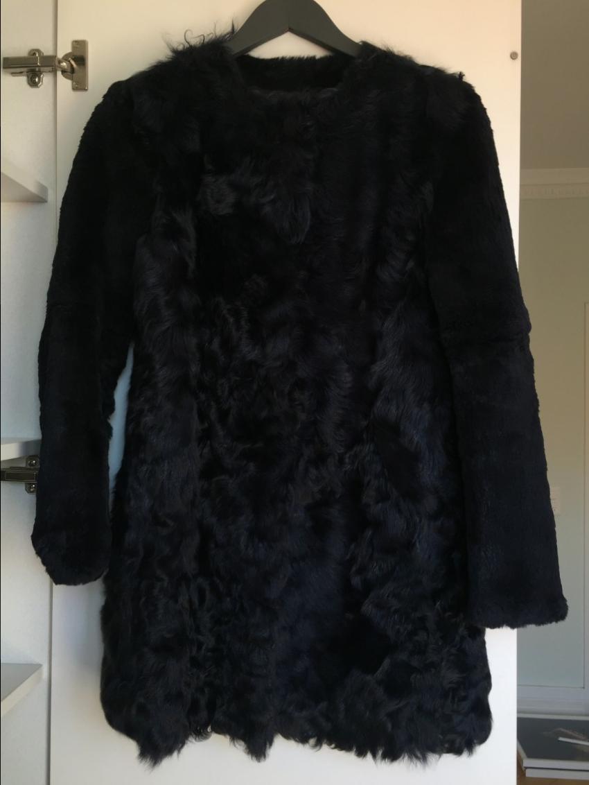 Preowned Maje Blue lamb and rabbit Fur Coat Size S