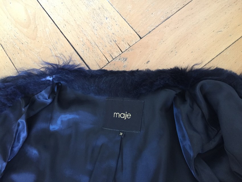 Preowned Maje Blue lamb and rabbit Fur Coat Size S