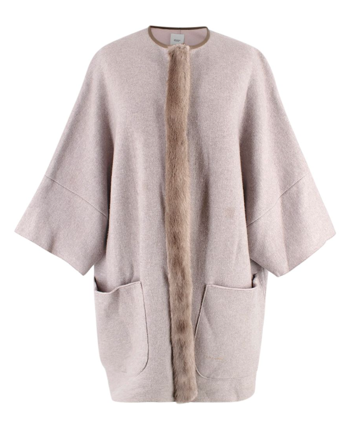 Preowned Agnona Iconic Mink-Trim Cashmere Cape Size M Light Grey