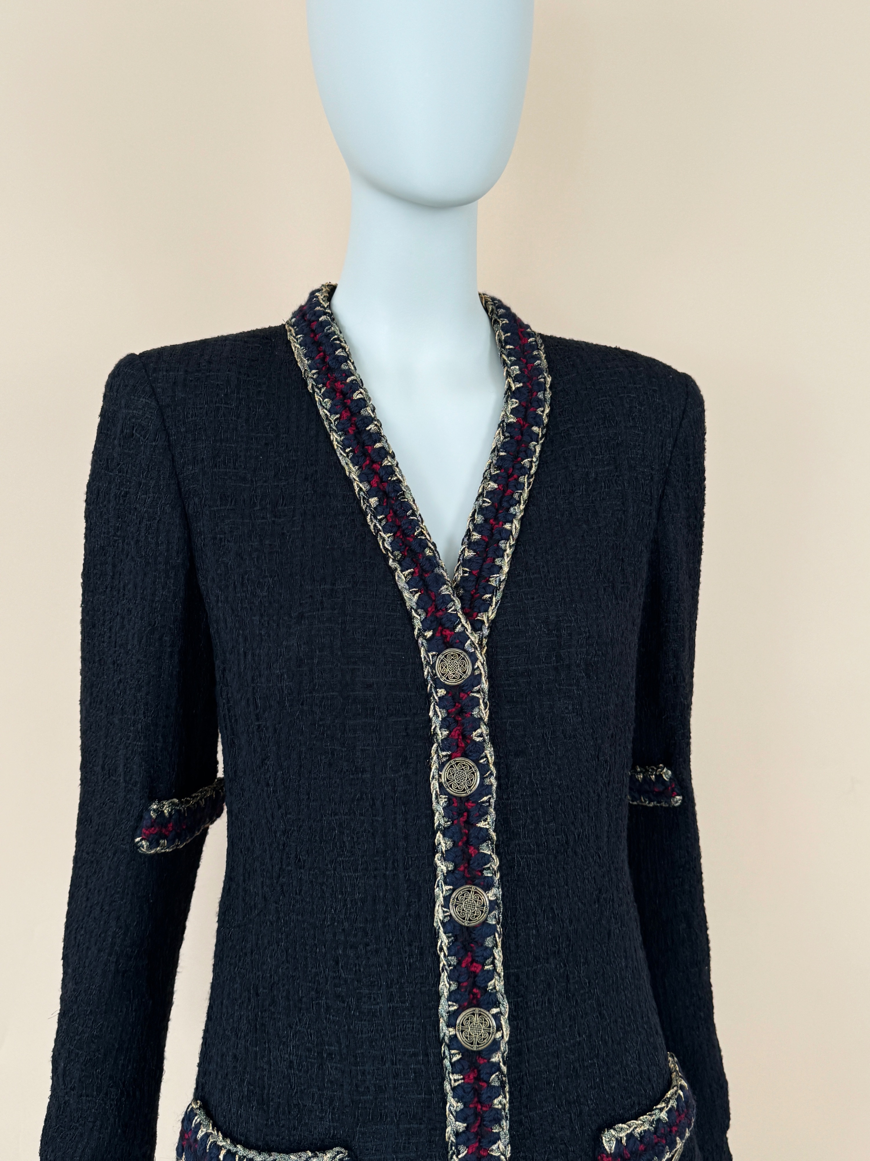 Chanel Black Tweed Contrast Trim Jacket Size M