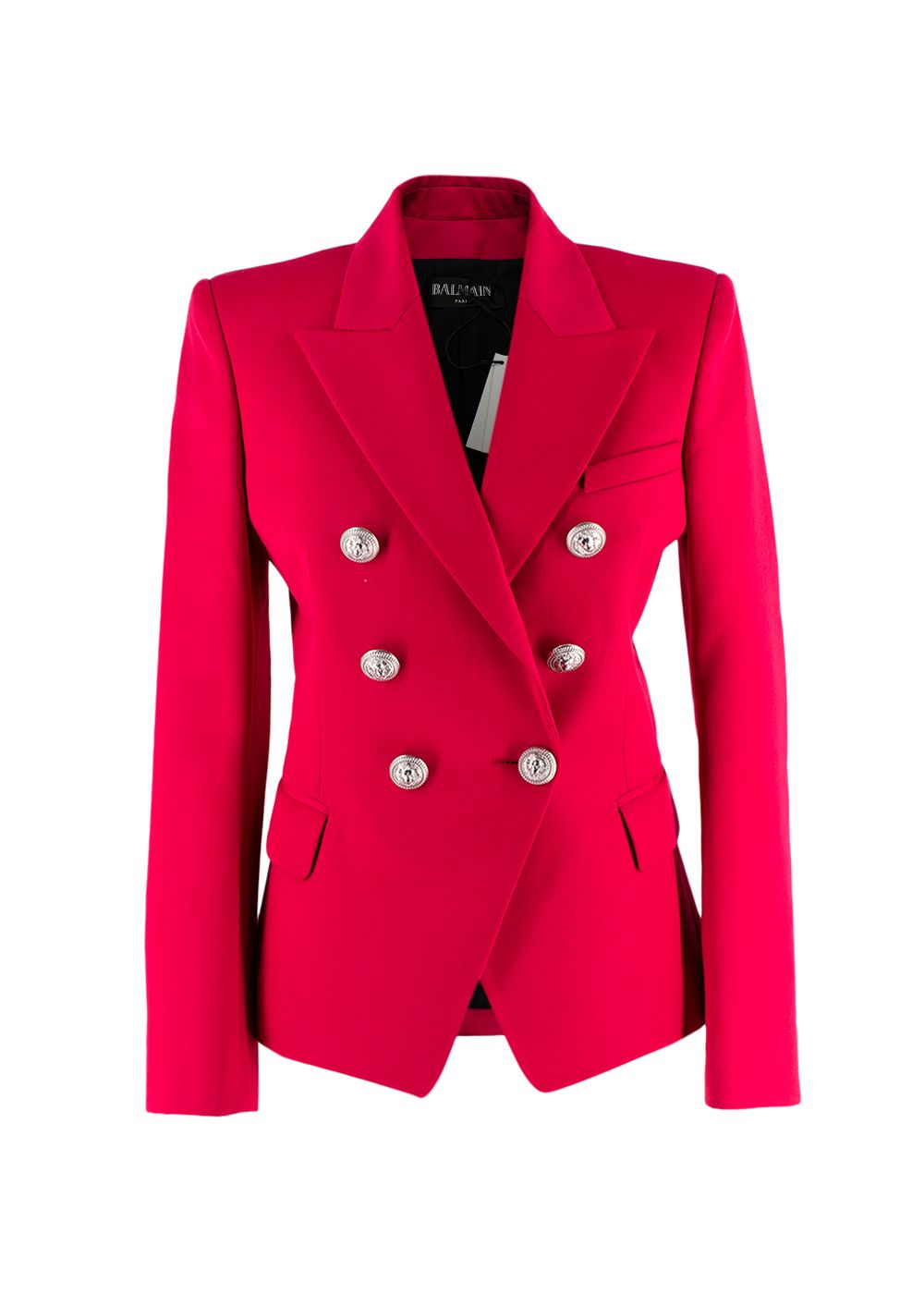 Balmain Raspberry Double Breasted Wool Blazer with Silver Button Detail Size XS