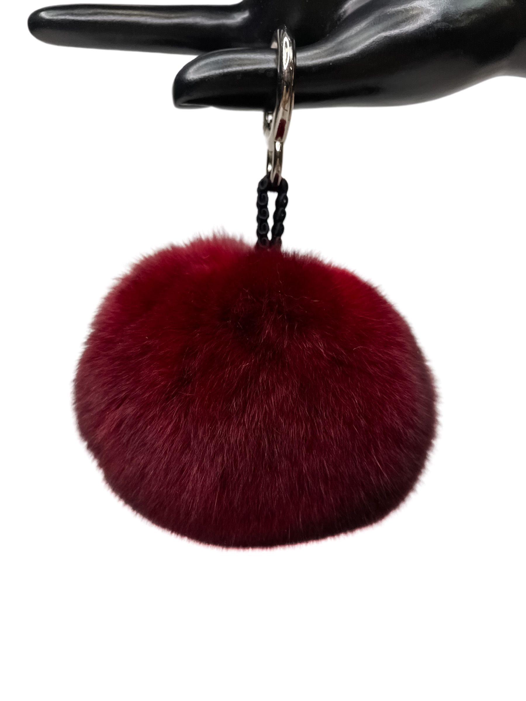 FurbySD Cherry Chinchilla Fur Key Charm Burgundy red