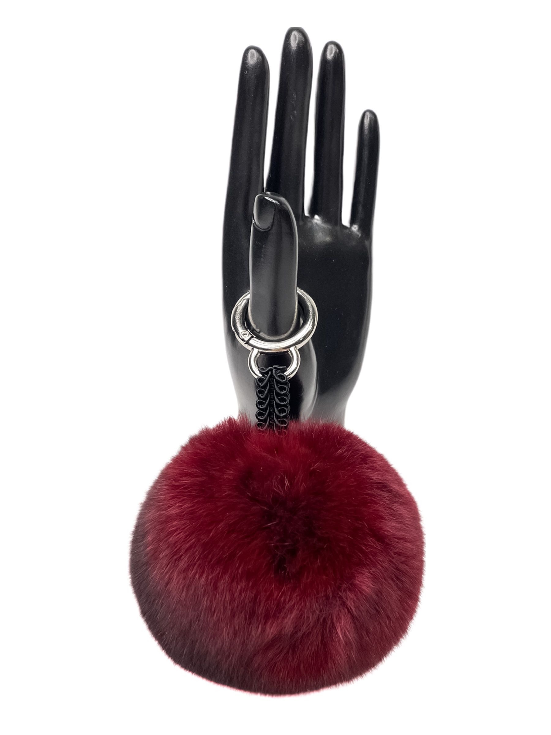 FurbySD Cherry Chinchilla Fur Key Charm Burgundy red