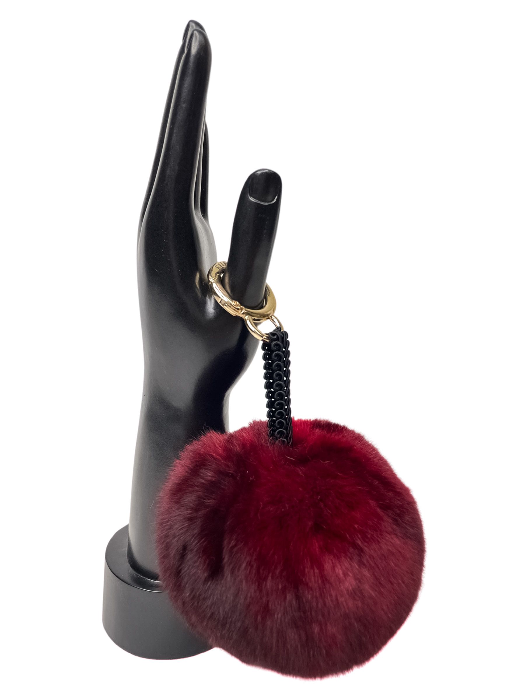 FurbySD Cherry Chinchilla Fur Key Charm Burgundy red