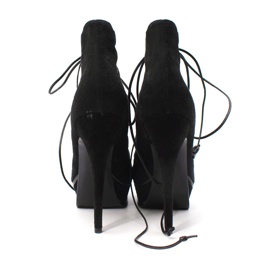 Saint Laurent Tribute Ghillie Black Suede Lace-Up Heeled Sandals Size 375