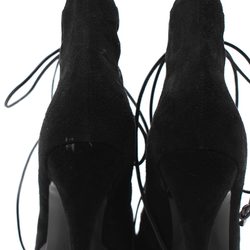 Saint Laurent Tribute Ghillie Black Suede Lace-Up Heeled Sandals Size 375