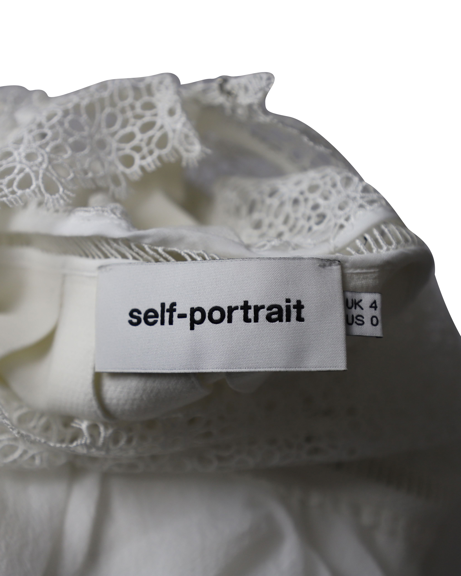 Preowned Self Portrait White Embroidery Lace Ruffle Dress Size 37 polyester/polyester viscose