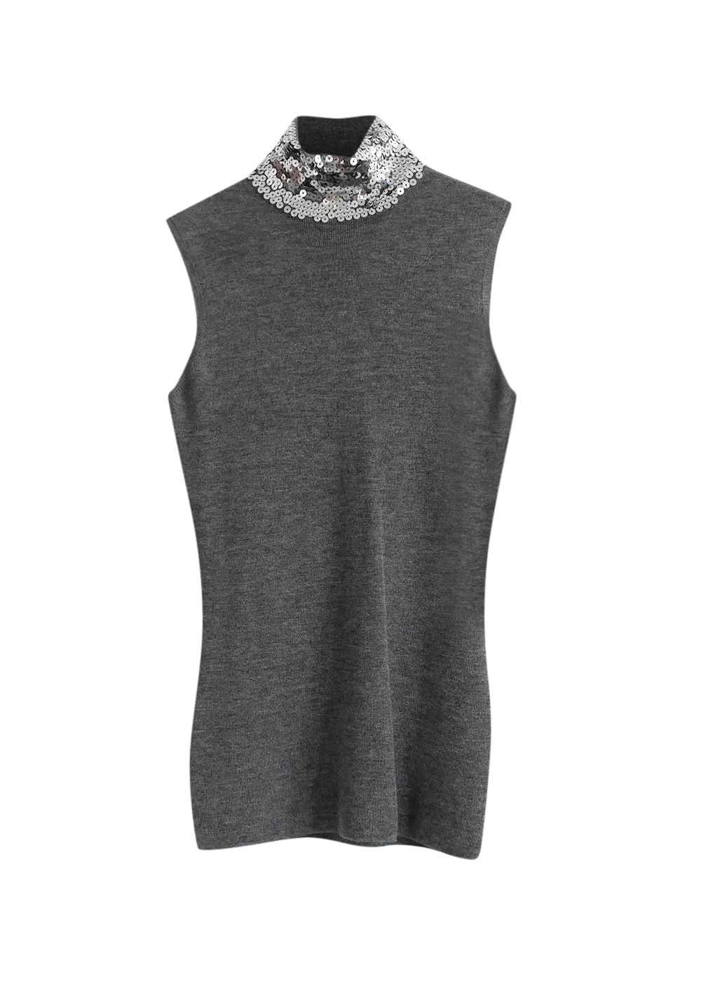 Dior Sequin Embellished Turtleneck Vest Size M Grey wool/silk