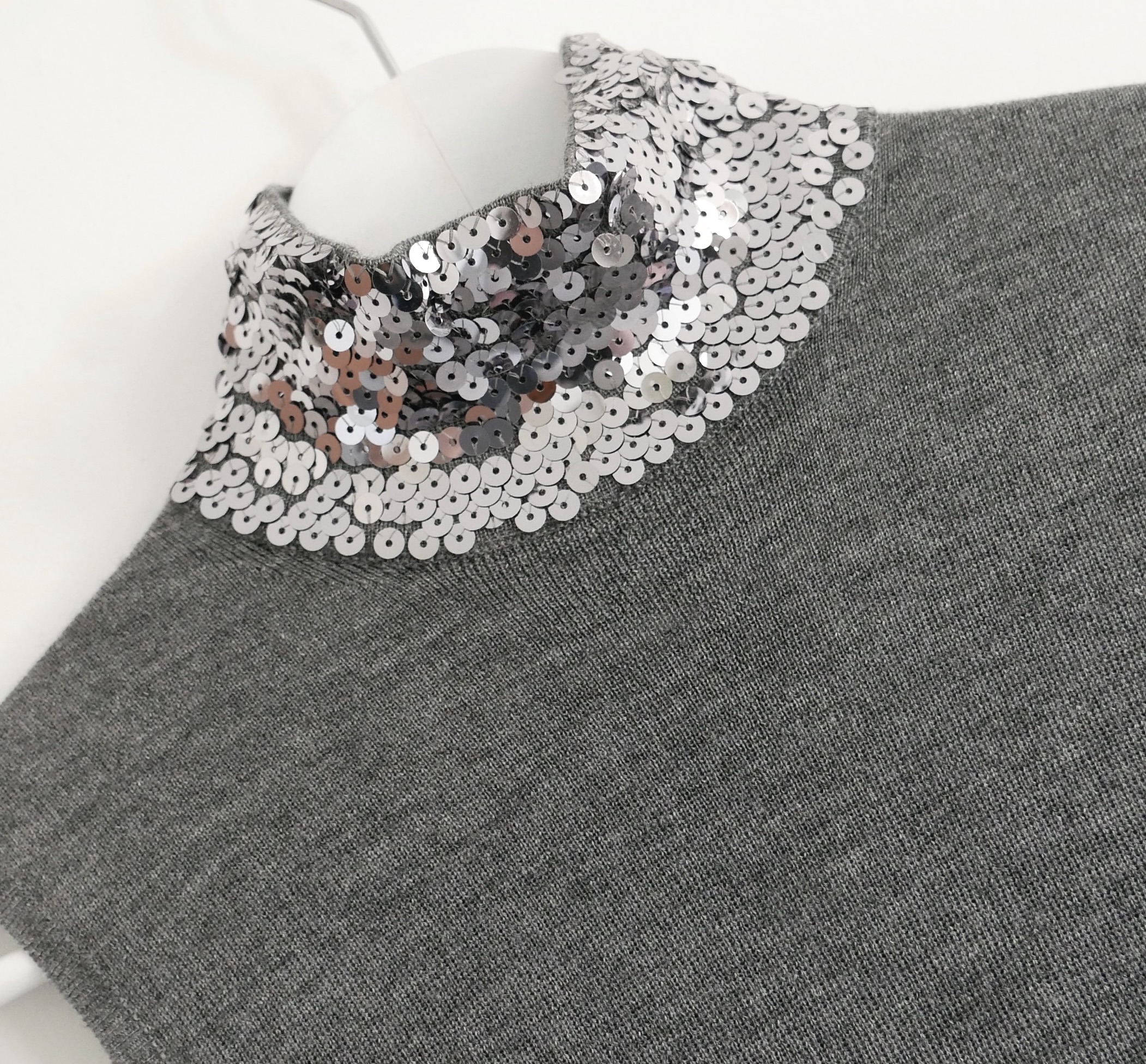 Dior Sequin Embellished Turtleneck Vest Size M Grey wool/silk