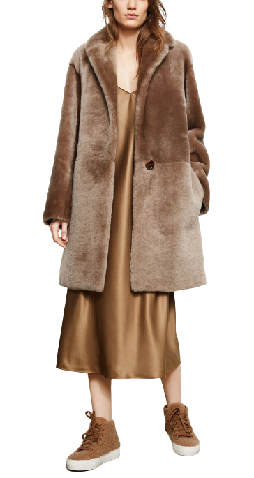 Preowned Helmut Lang Brown Reversible Shearling Coat Size L Fawn leather