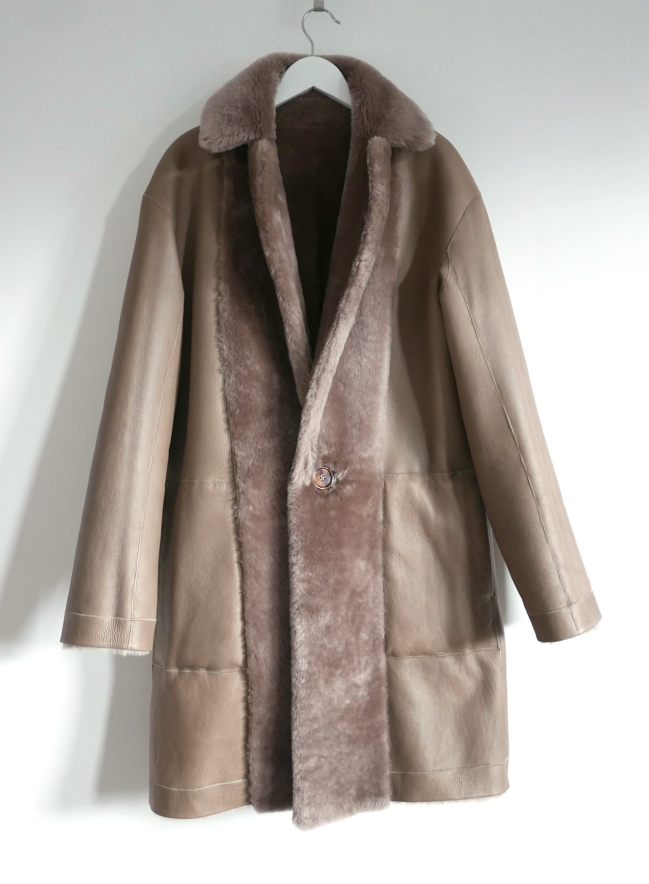 Preowned Helmut Lang Brown Reversible Shearling Coat Size L Fawn leather