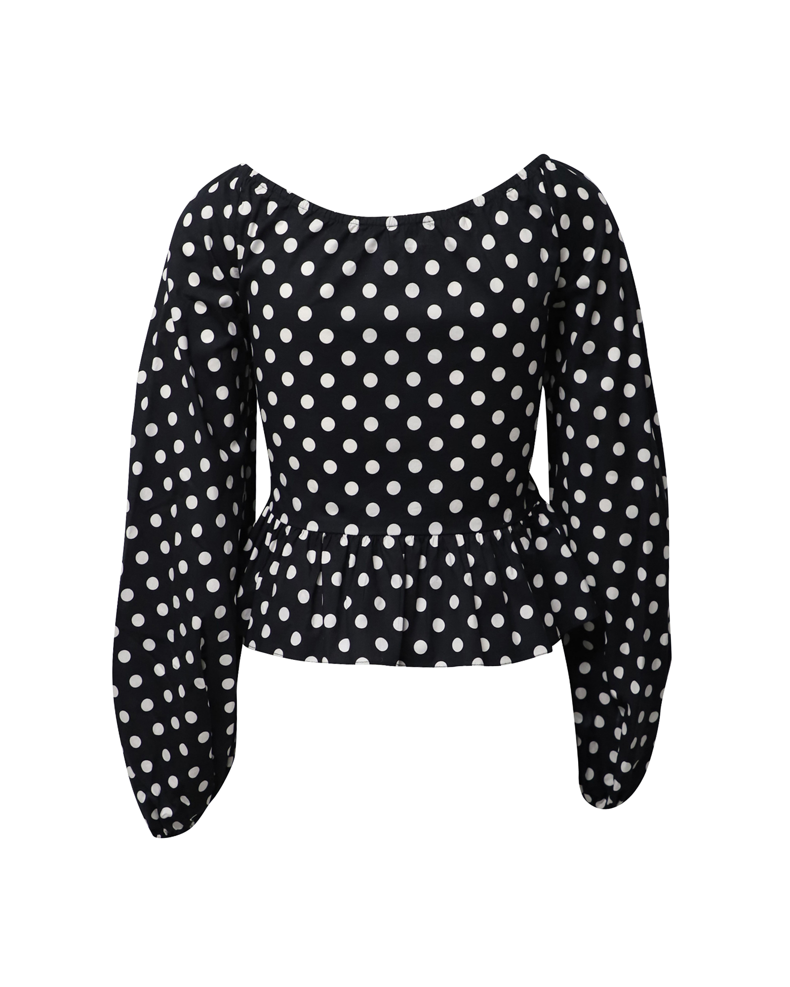 Preowned Caroline Constas Black Polka-Dot V-neck Blouse Size XS cotton