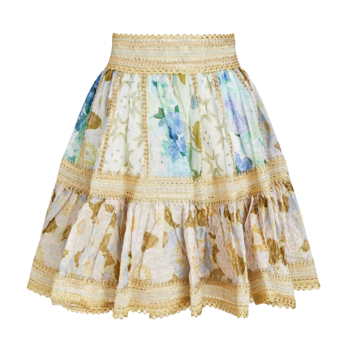 Preowned Zimmermann Rhythm gathered metallic floral-print gauze mini skirt Size XL Multicolored silk