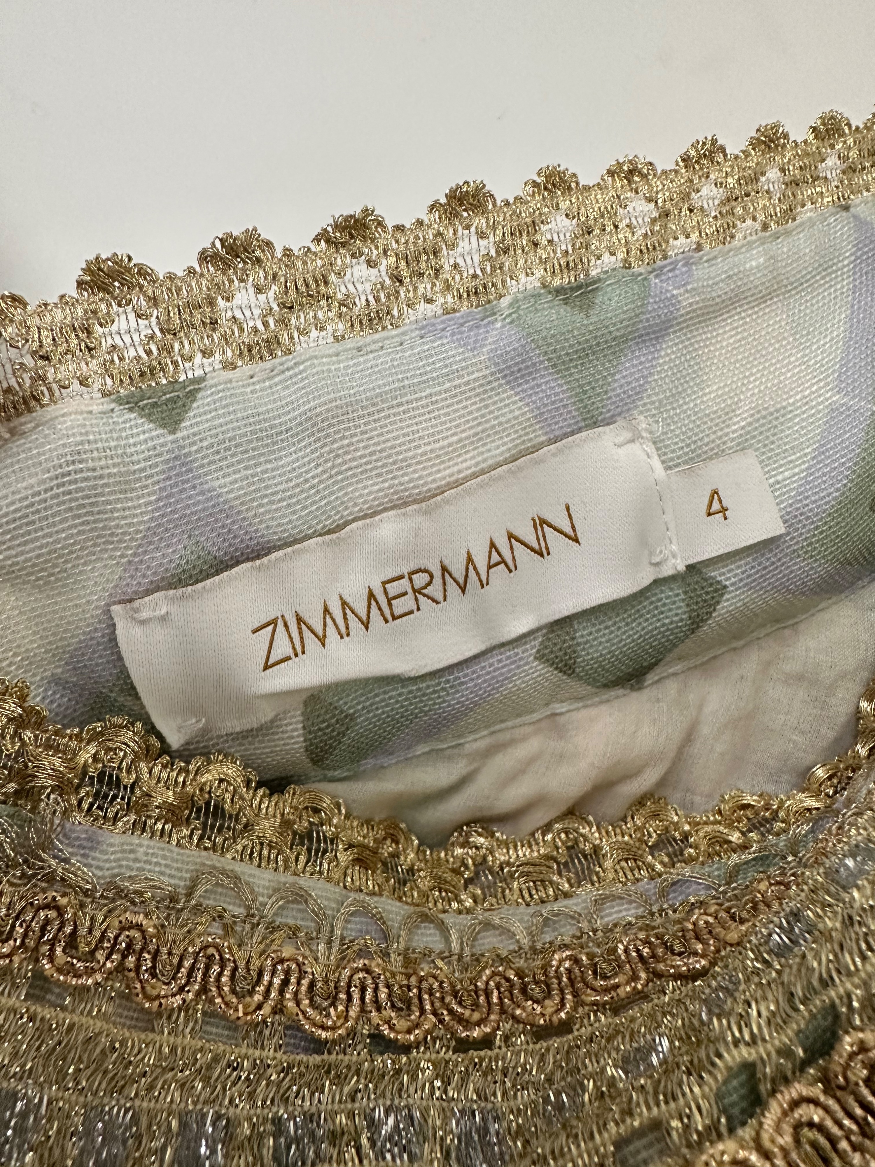 Preowned Zimmermann Rhythm gathered metallic floral-print gauze mini skirt Size XL Multicolored silk