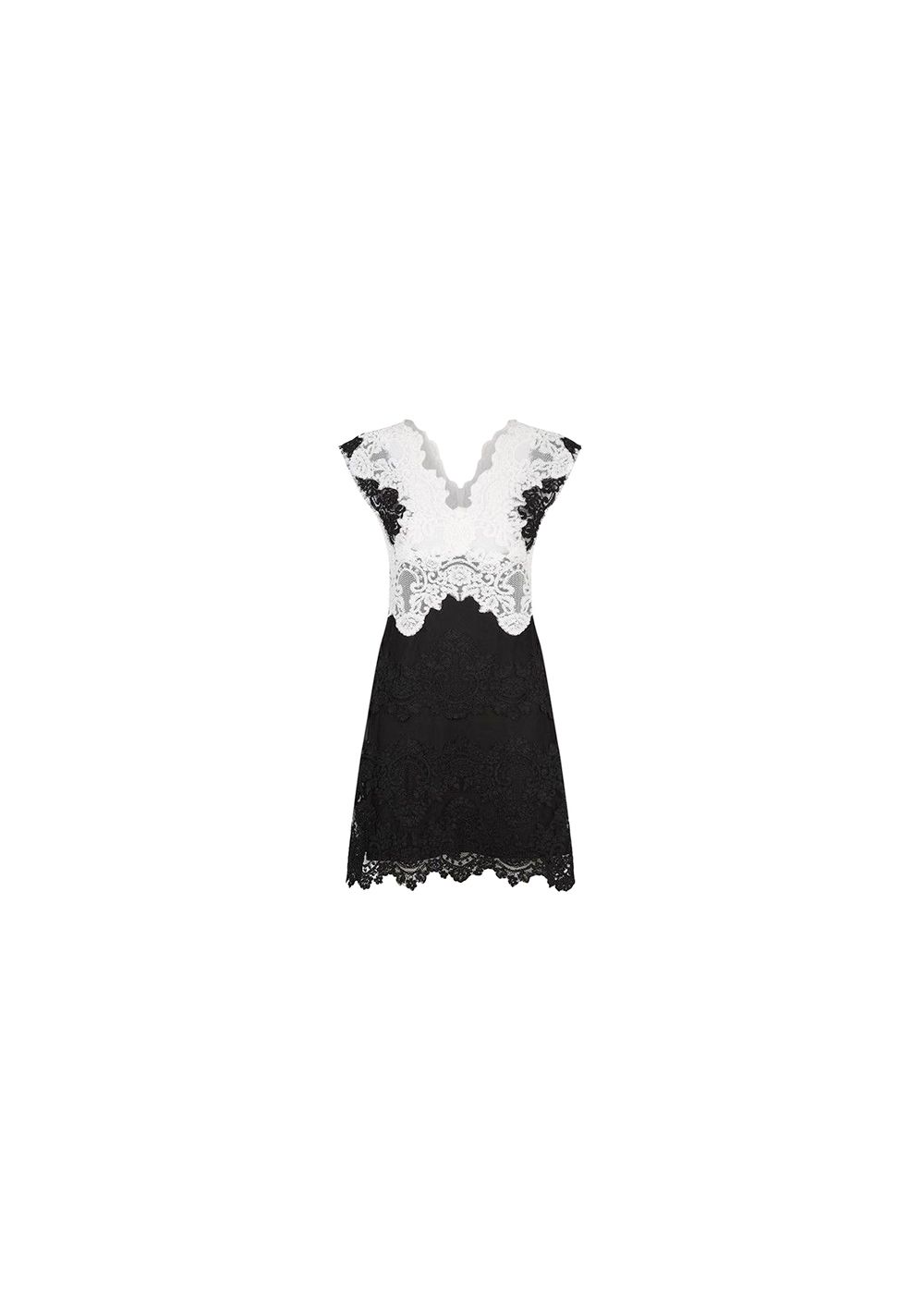 Preowned Sandro Black  White Lace Butterfly Dress Size S Black and White