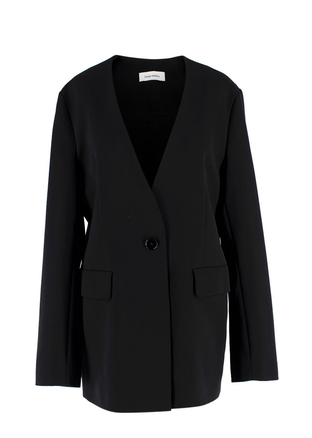 Issue Twelve Black Collarless Single Breasted Blazer Size S wool