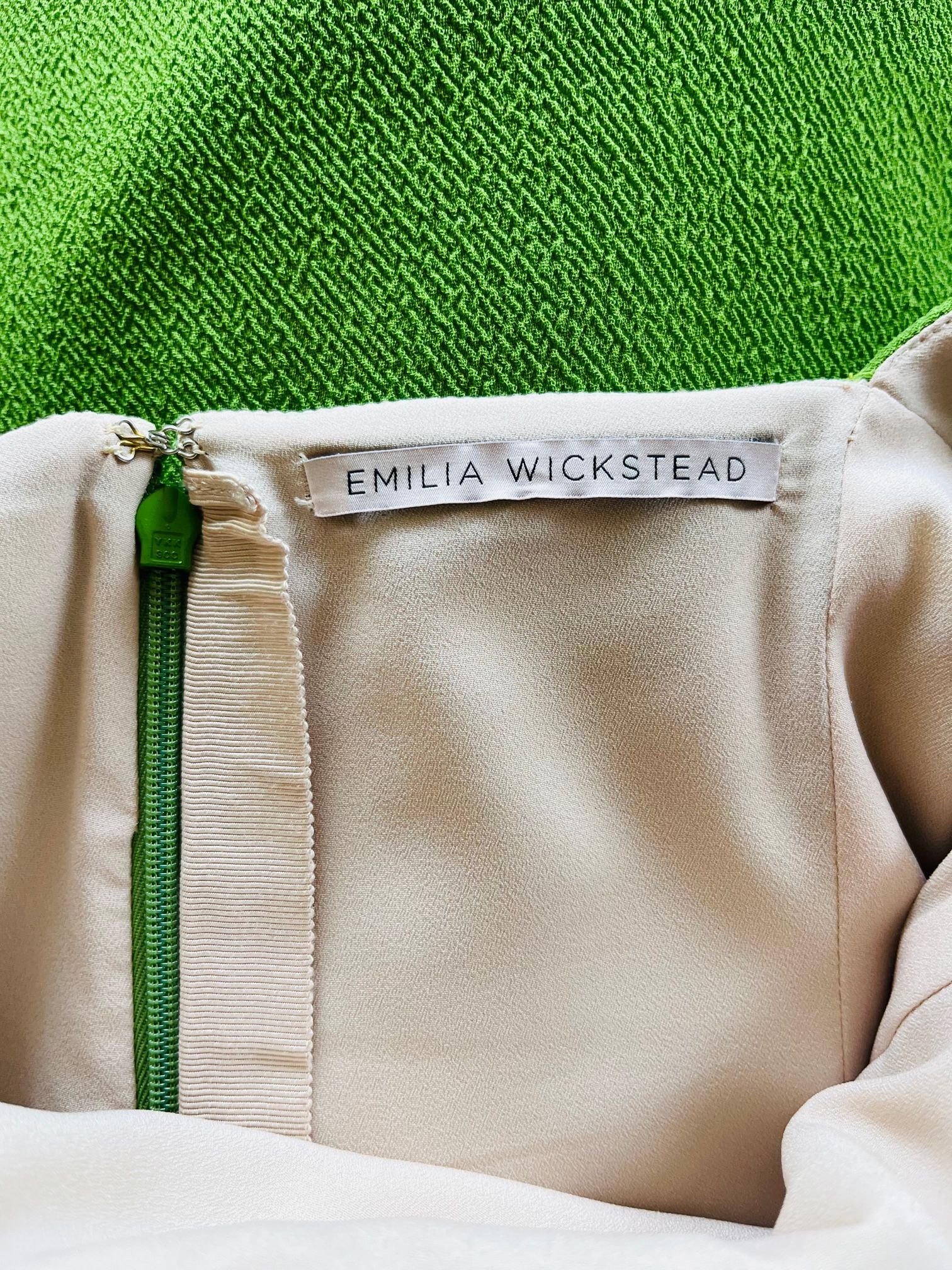 Preowned Emilia Wickstead Green Magdalina Dress Size S apple green hammered crepe