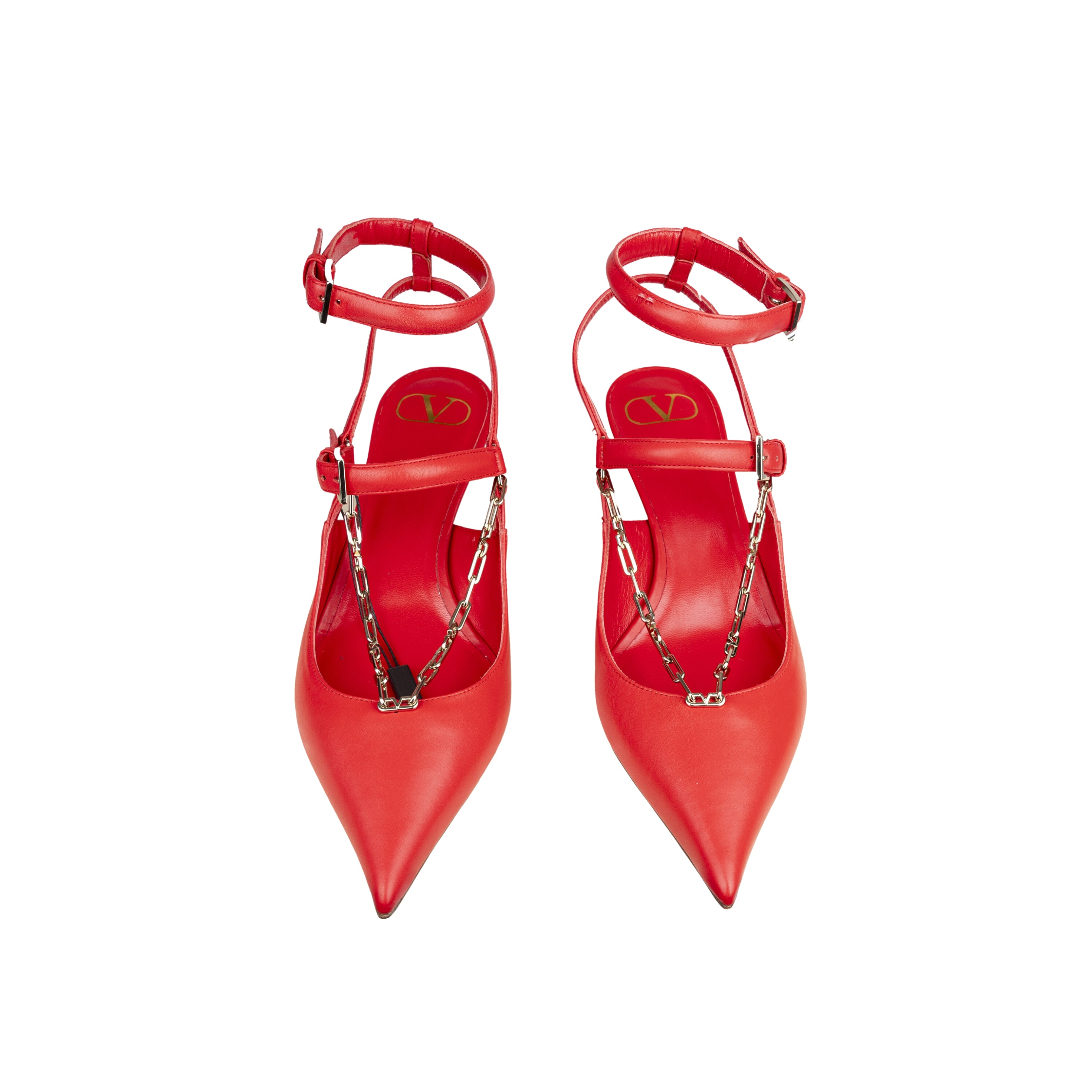 Valentino Rouge Chain Detail Ankle Strap Pumps  - '20s