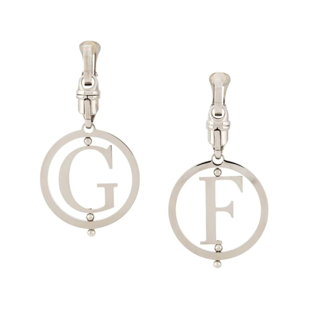 Gianfranco Ferré Silver Logoed Hoop Earrings - 2000s