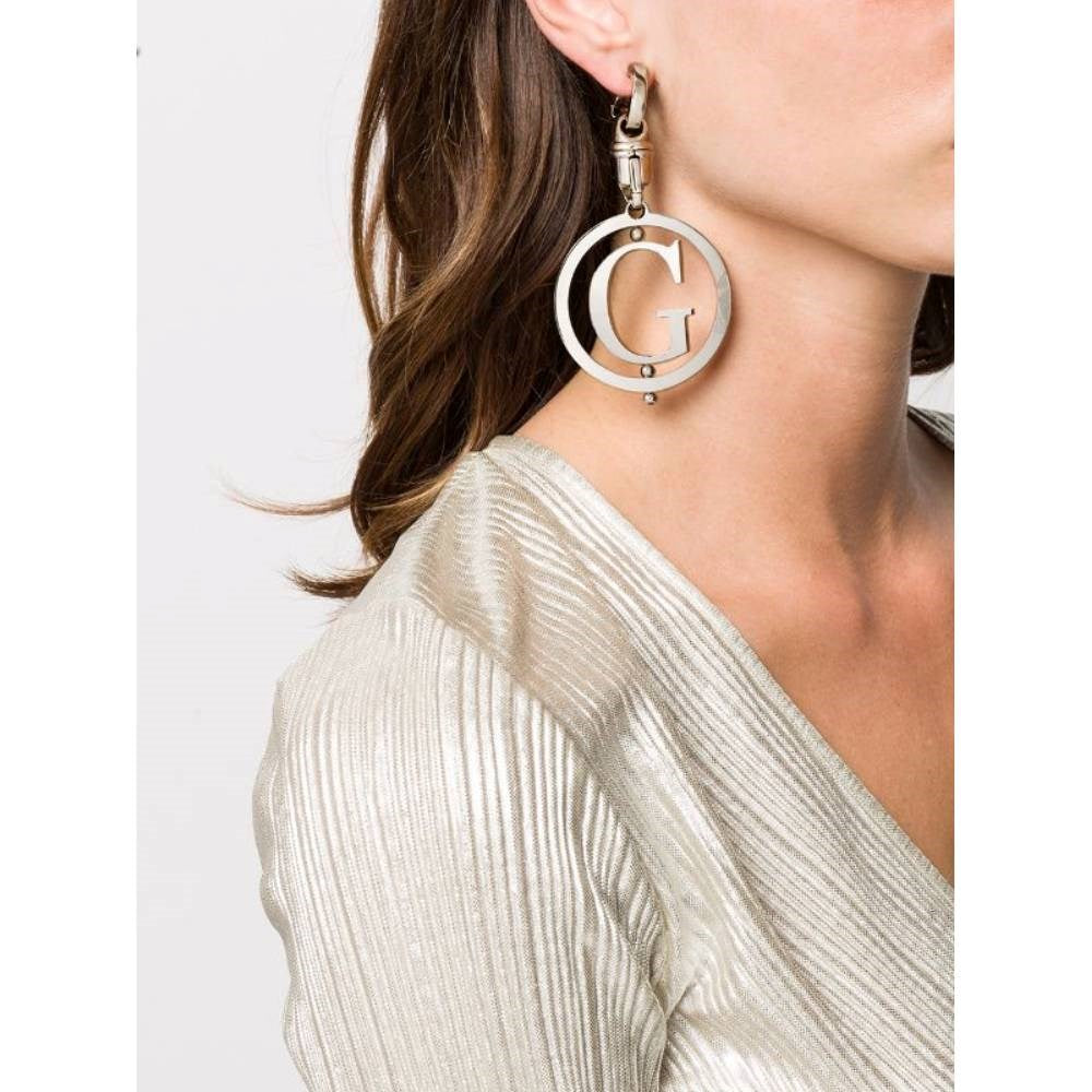 Gianfranco Ferré Silver Logoed Hoop Earrings - 2000s