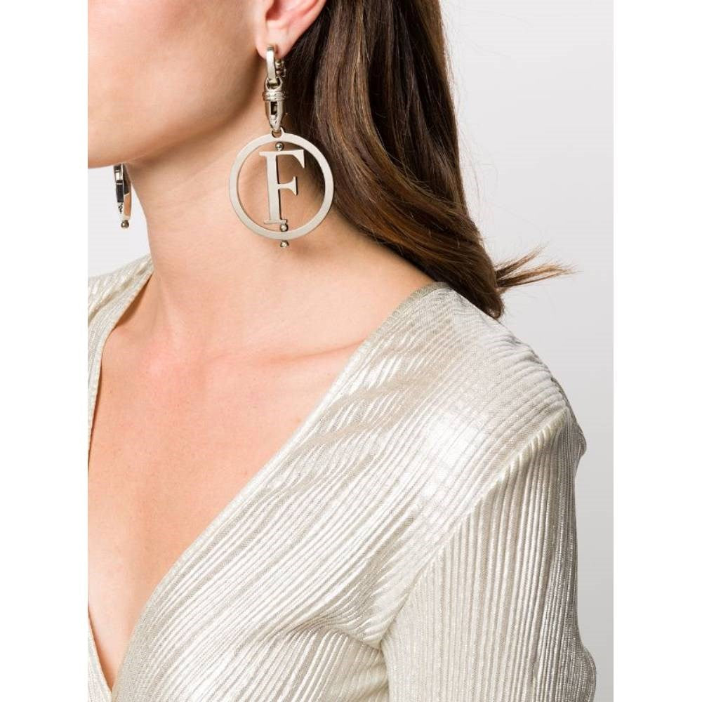 Gianfranco Ferré Silver Logoed Hoop Earrings - 2000s