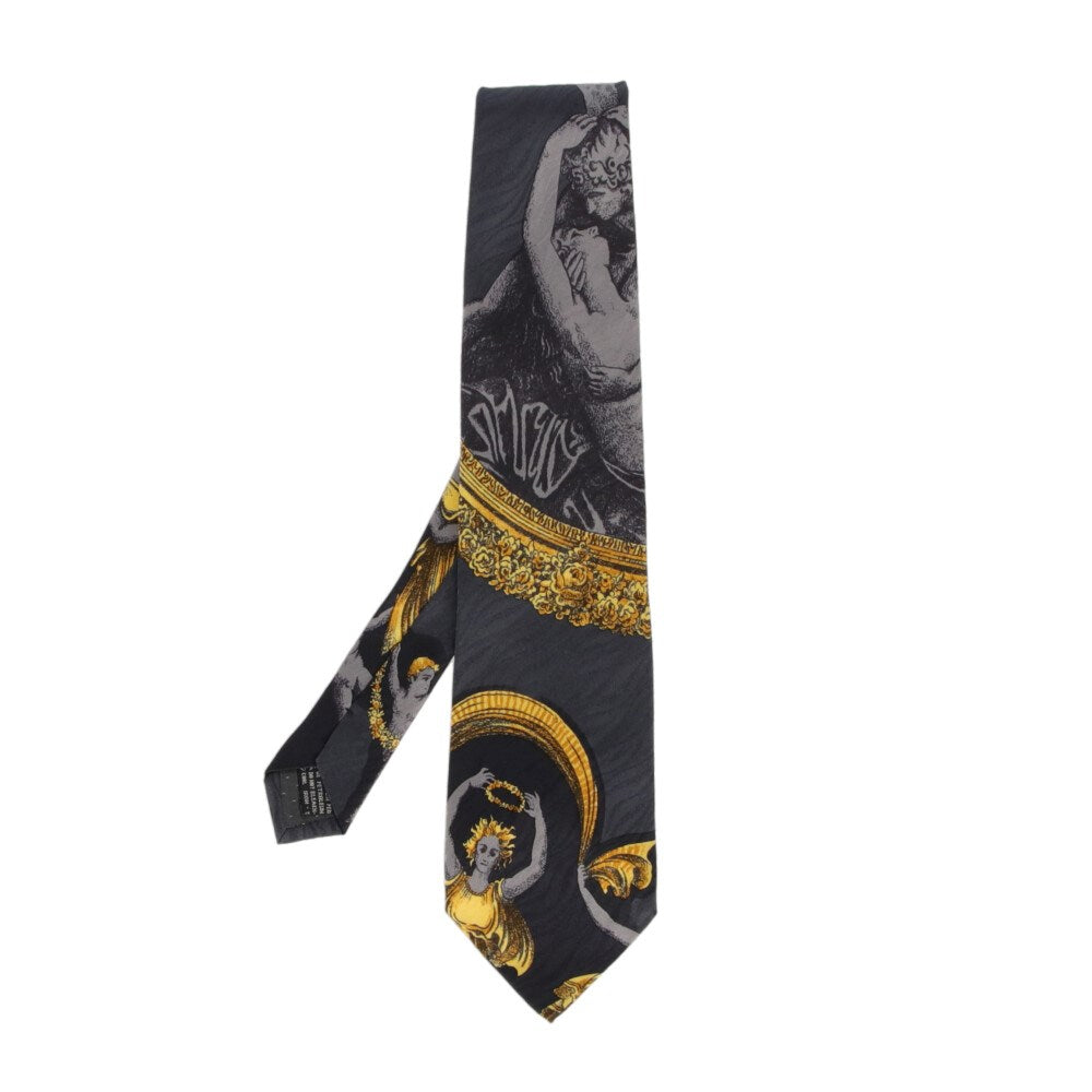 Gianni Versace Dark Grey Printed Silk Tie - '90s