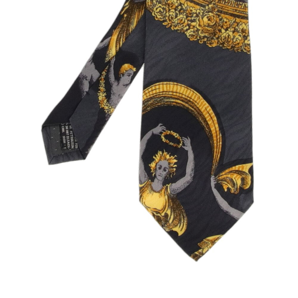 Gianni Versace Dark Grey Printed Silk Tie - '90s