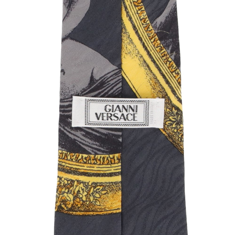 Gianni Versace Dark Grey Printed Silk Tie - '90s