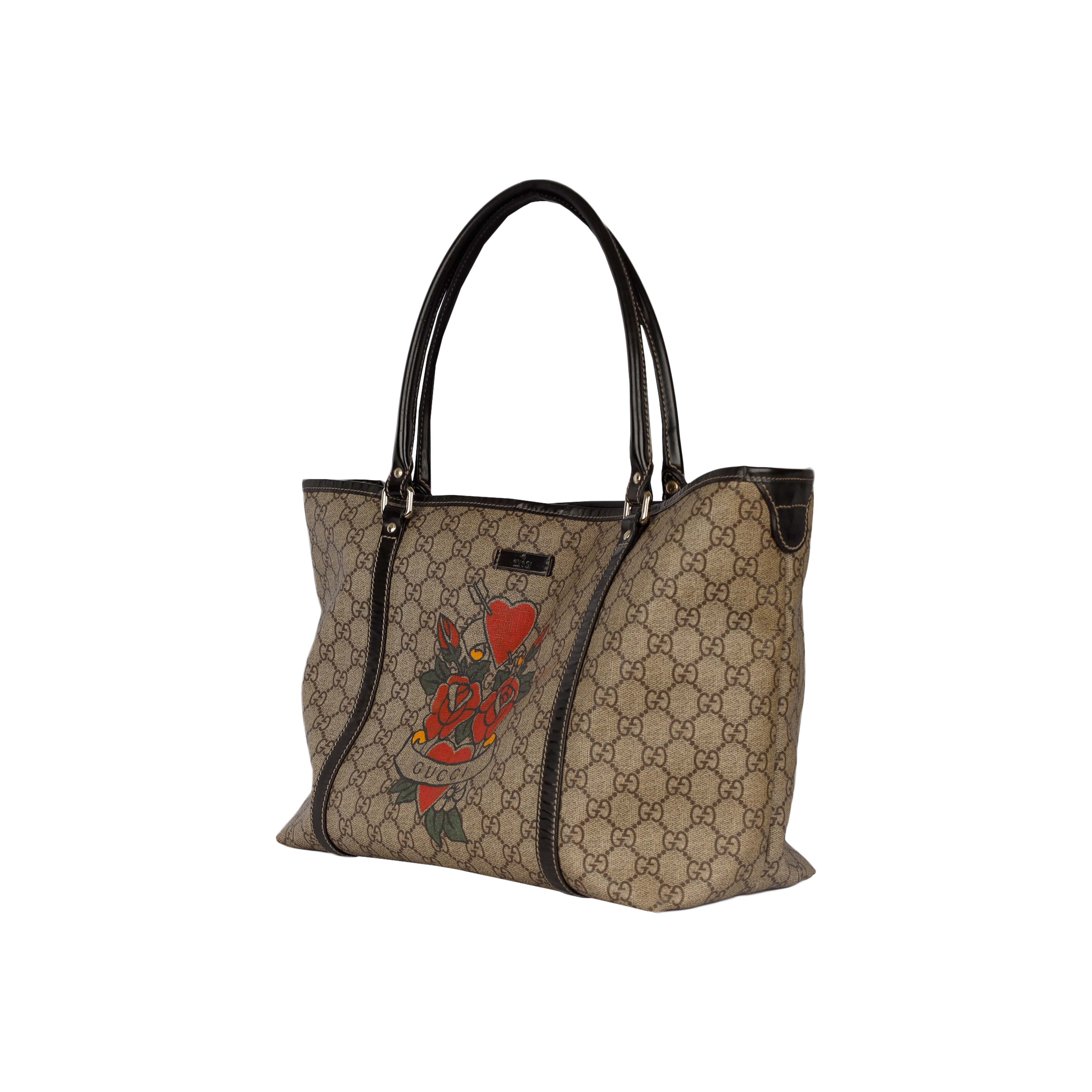 Gucci Monogram Canvas Tattoo Heart Tote Bag - '10s