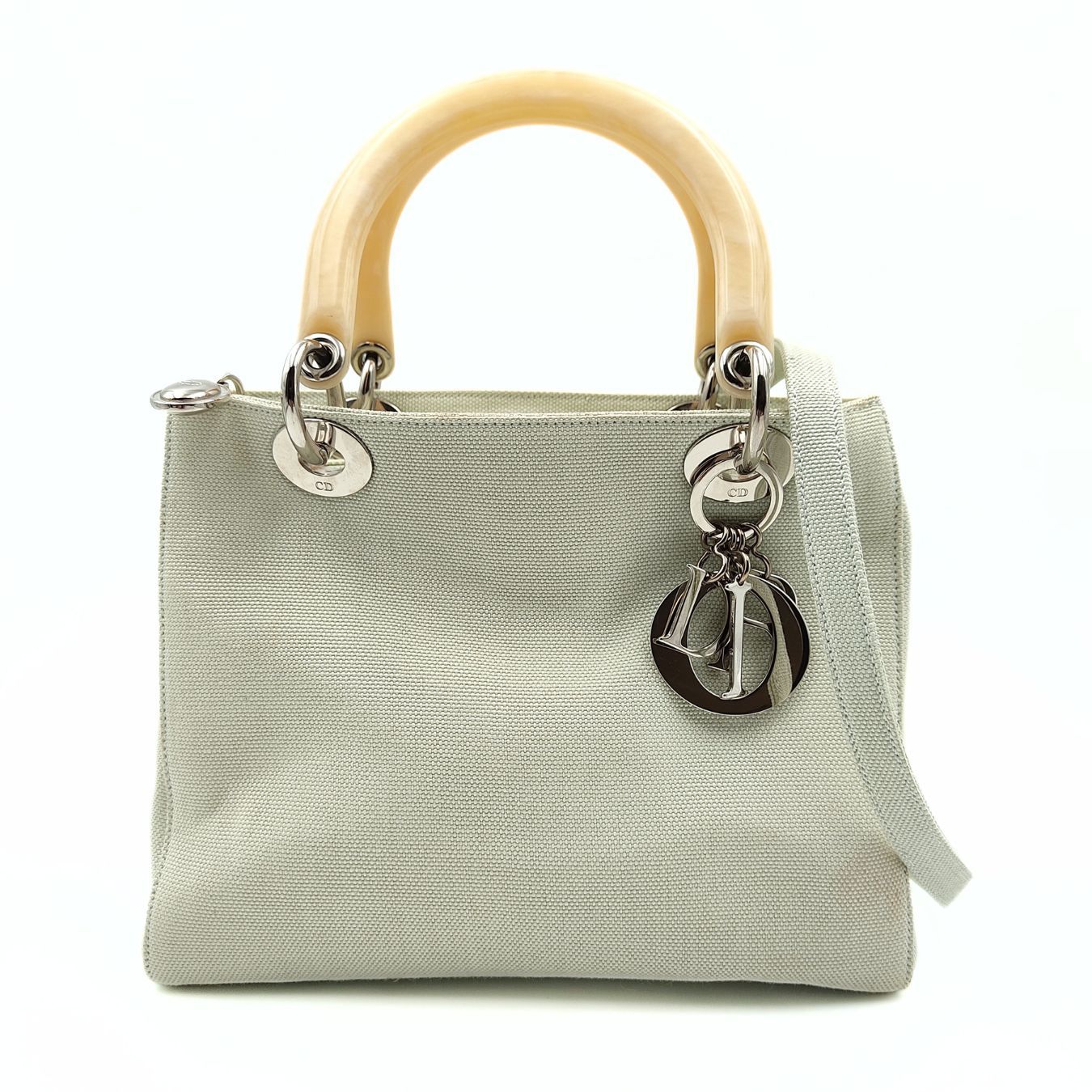 Dior Christian Dior Lady Dior bag in pastel water green canvas - '10s