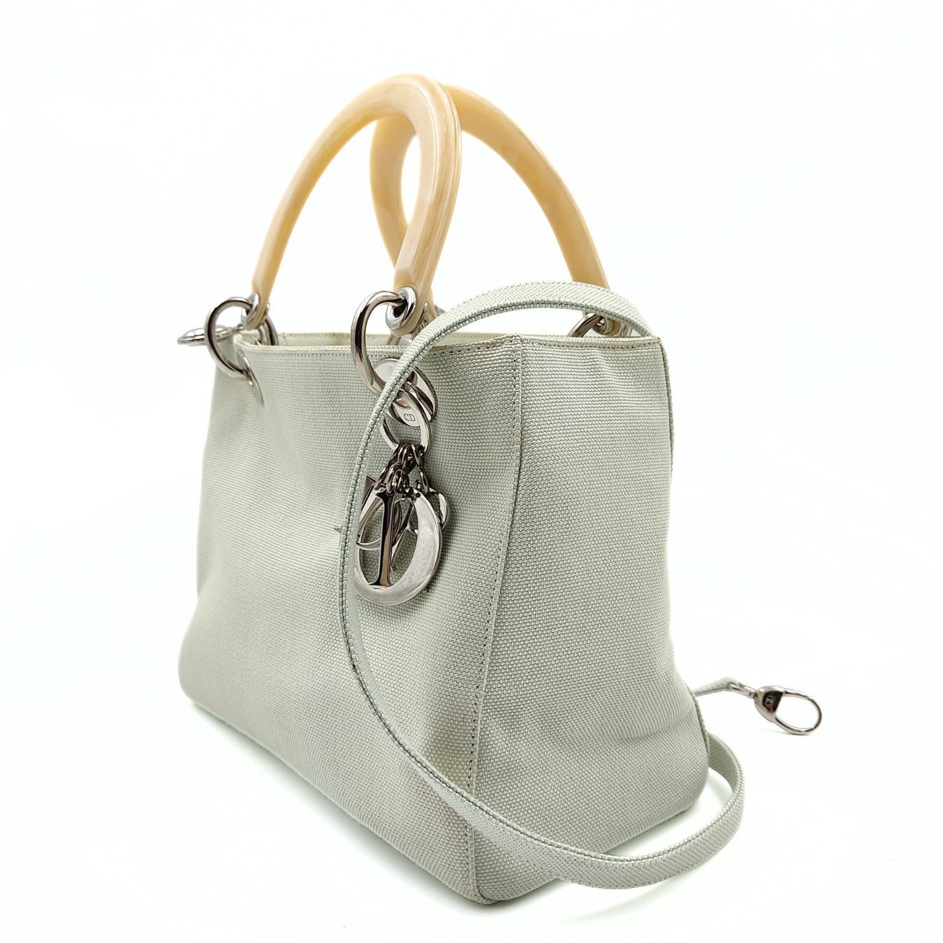 Dior Christian Dior Lady Dior bag in pastel water green canvas - '10s