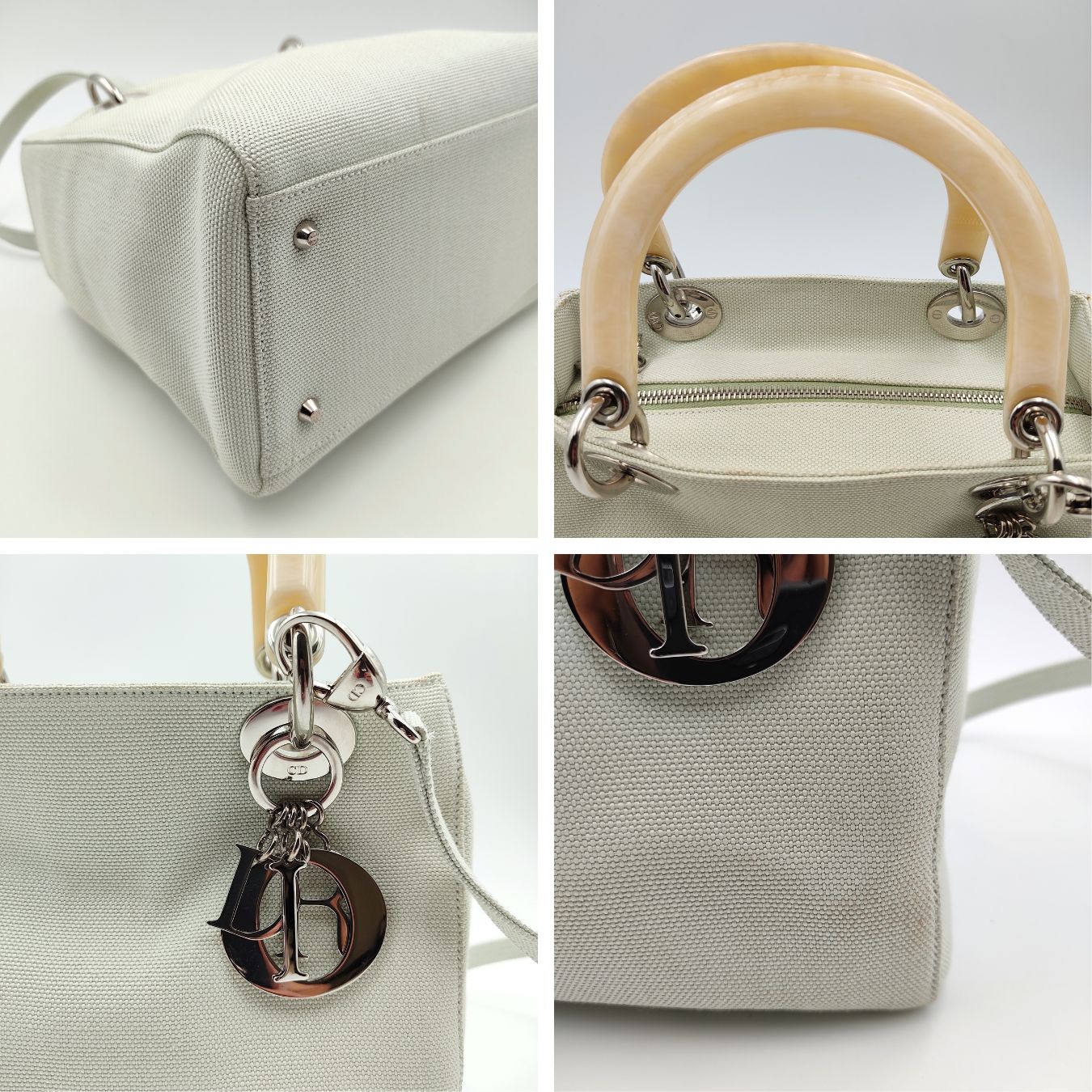 Dior Christian Dior Lady Dior bag in pastel water green canvas - '10s