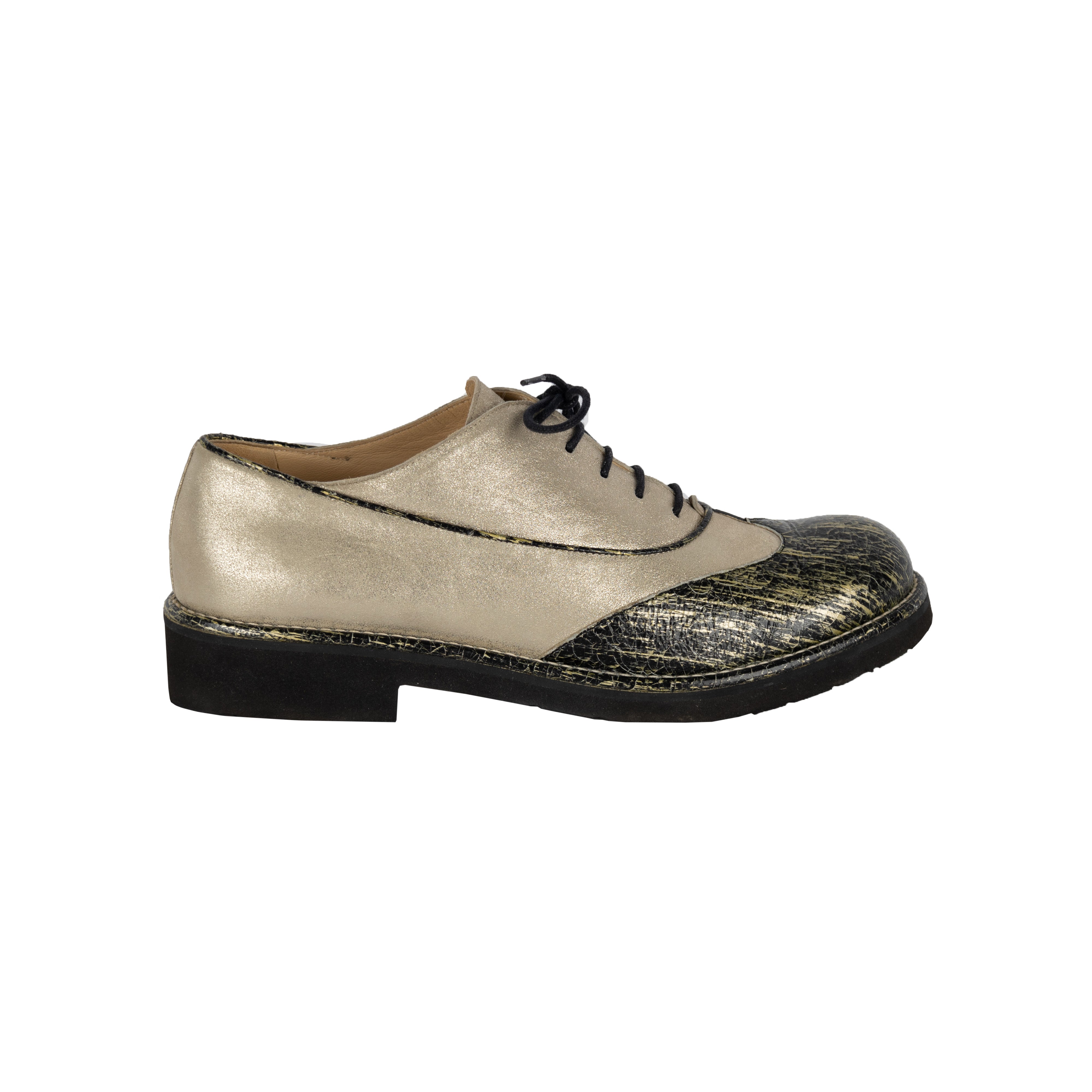 Chanel Two-tone Shimmer Lace-up Oxford Shoes - '10s