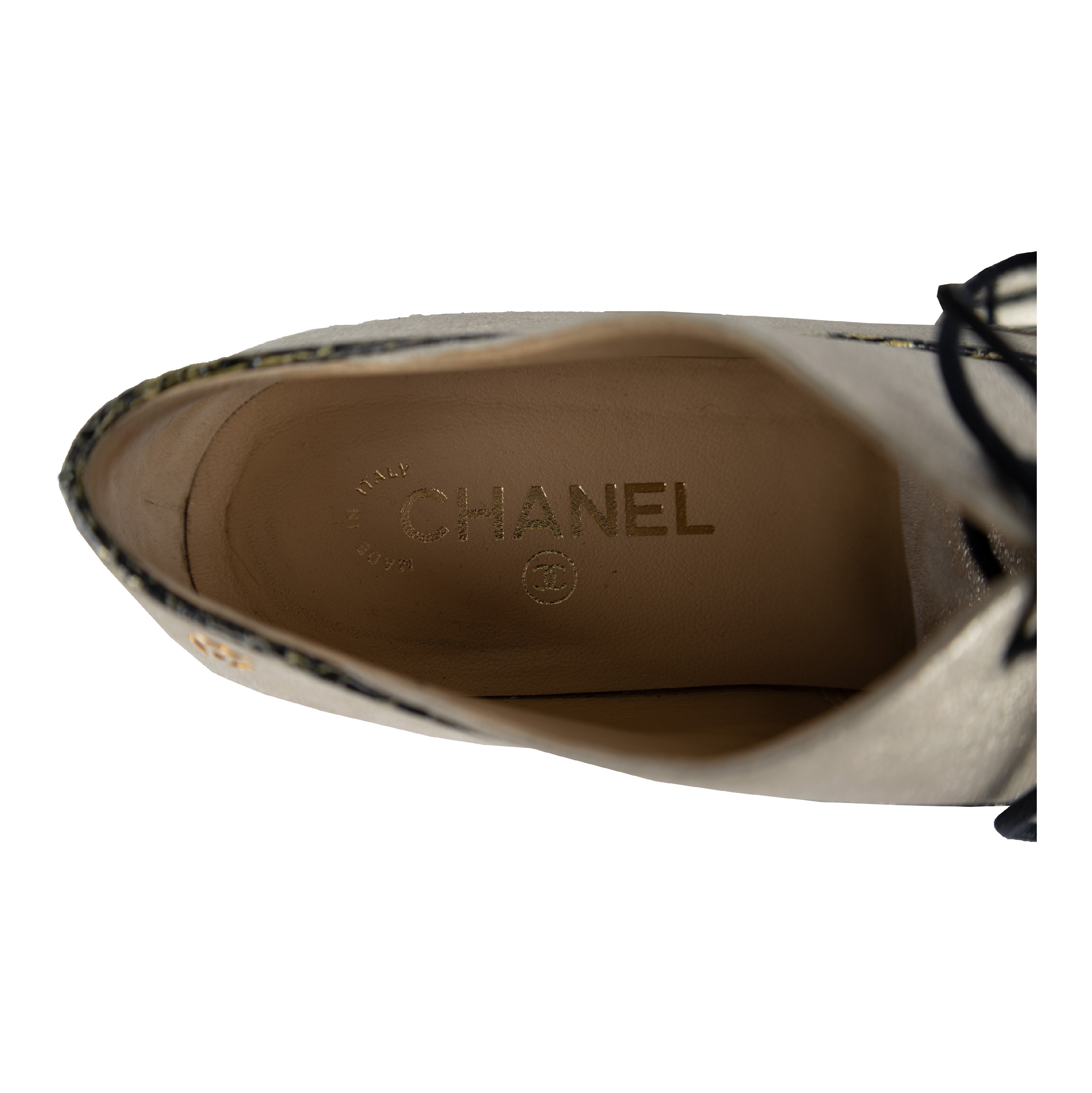 Chanel Two-tone Shimmer Lace-up Oxford Shoes - '10s